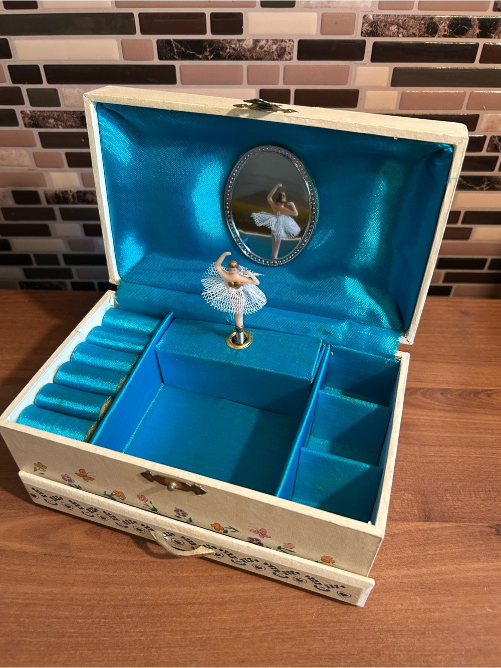 Vintage Jaymar Blue Lined Ballerina Musical Jewelry Box